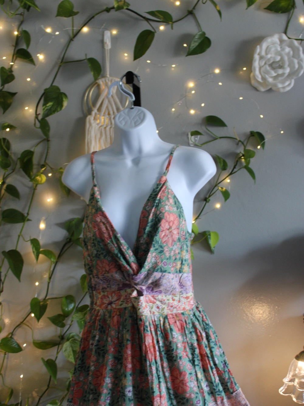 Angie Floral Tiered Maxi Dress in Green, Coral & Lavender - Picture 5 of 9